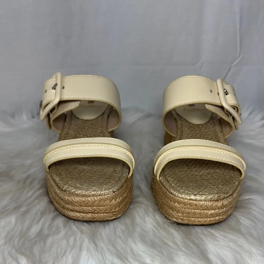 Sam Edelman Carson Women's Cream Leather Espadrille Platform Buckle Sandals Sz 9